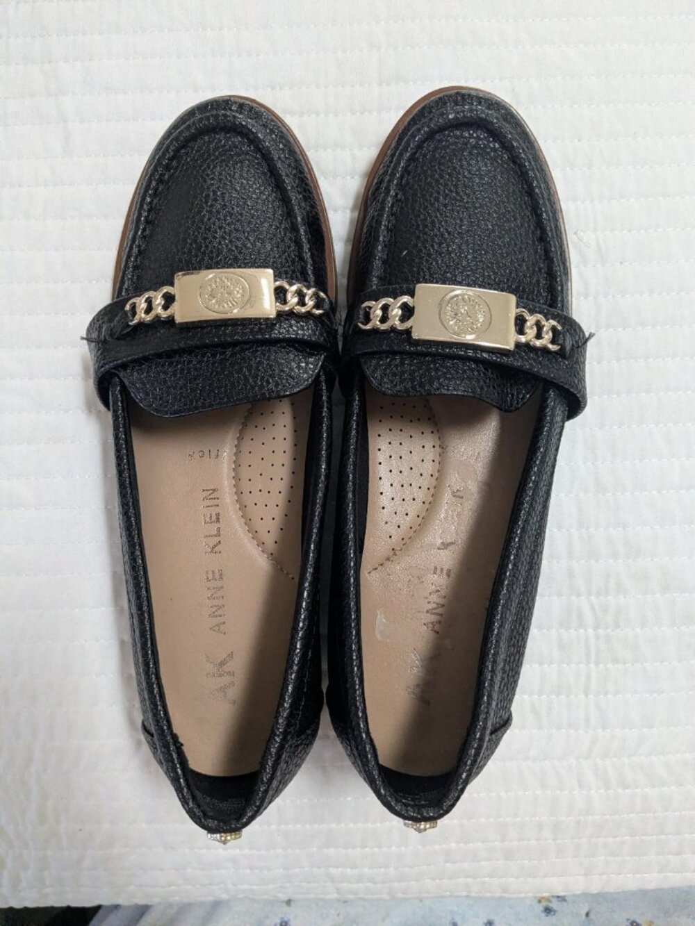Anne Klein College Core Academic Casual Black Textured Slip On Loafers Size 5.5M